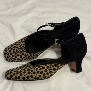 Vintage Square Toe Calf Hair Kitten Heels